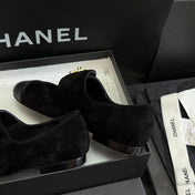 CHANEL 26S MARY JANE FLATS IN BLACK SUEDE AND CALFSKIN