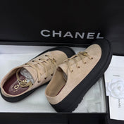 CHANEL 26S LOW TOP SNEAKERS IN BEIGE SUEDE