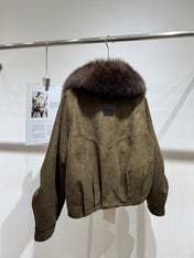 MAXMARA 26S FUR-COLLAR SUEDE JACKET 333