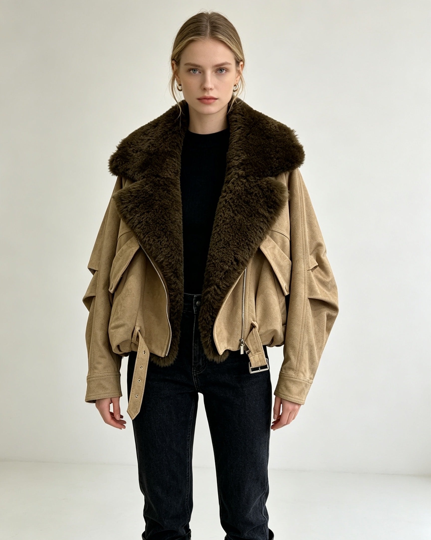 MAXMARA 26S FUR-TRIMMED SUEDE BIKER JACKET 291
