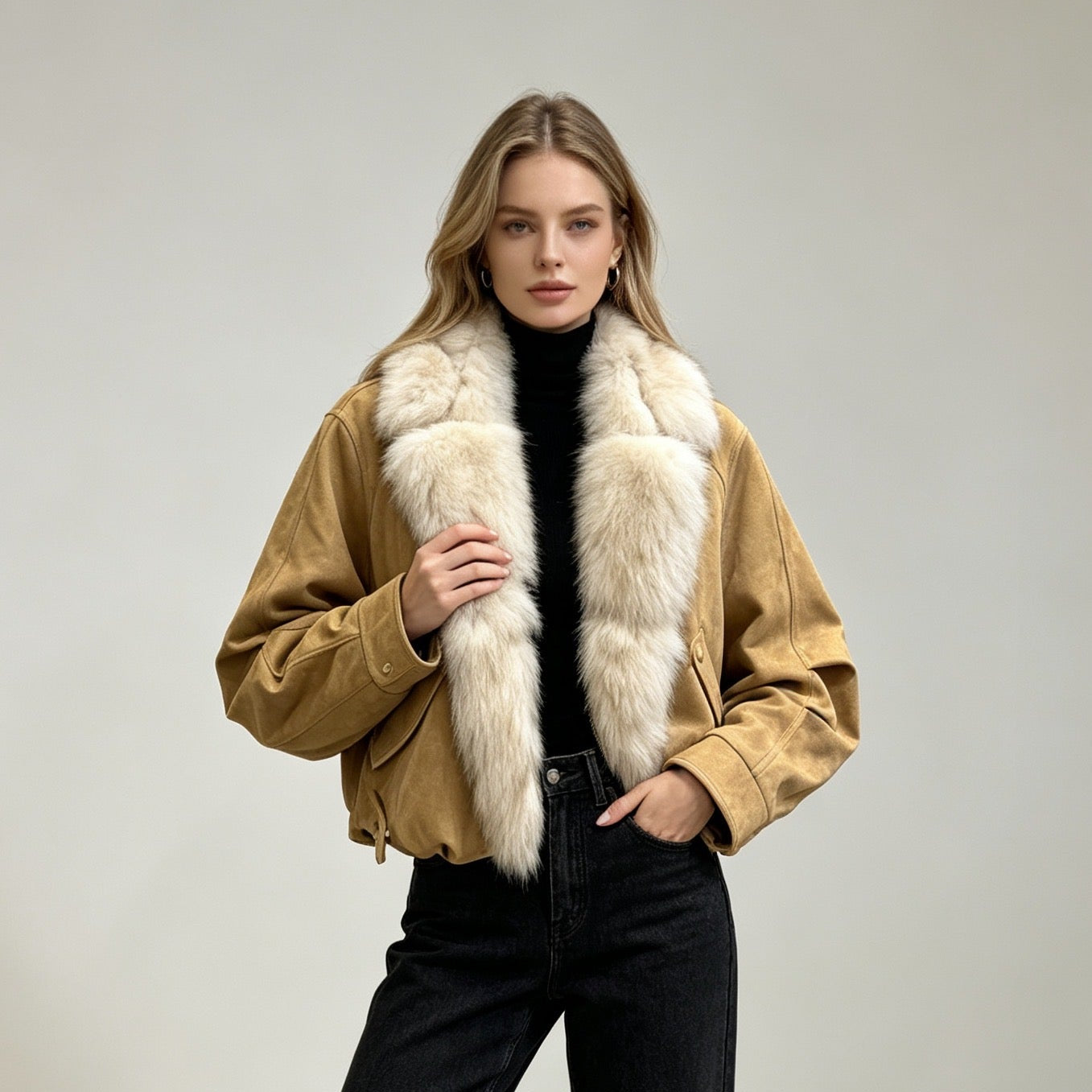MAXMARA 26S FUR-TRIMMED SUEDE JACKET 289