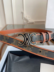 CELINE 26S BELT 25 MM IN BLACK AND BROWN CALFSKIN 669834