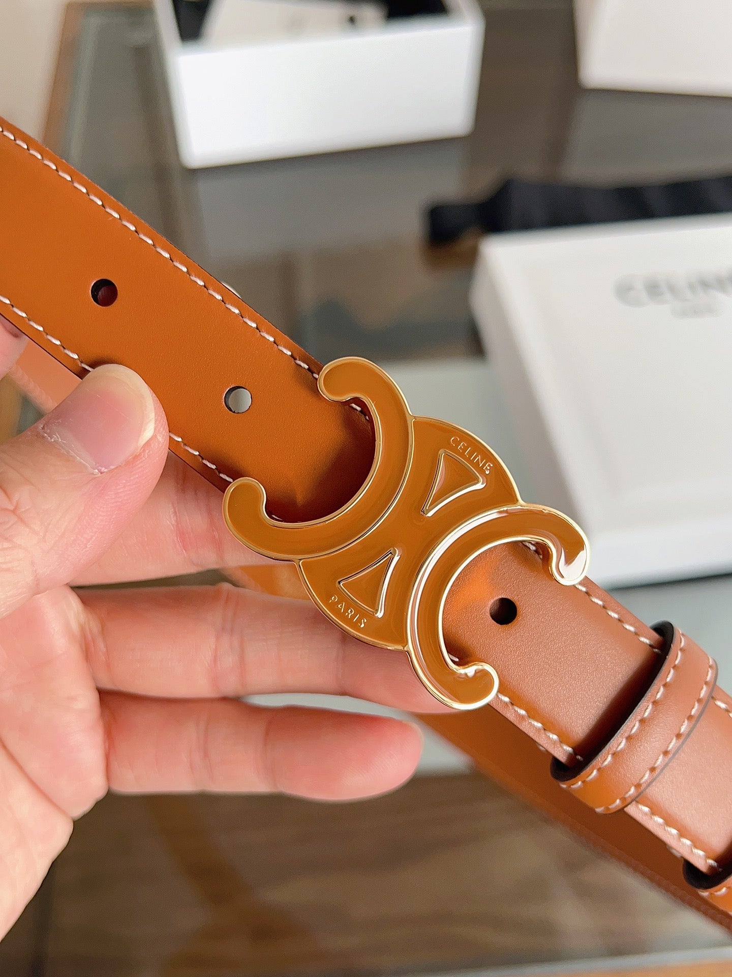 CELINE 26S BELT 25 MM IN BROWN CALFSKIN 669838