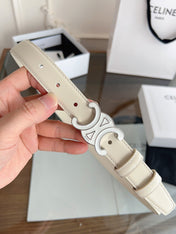 CELINE 26S BELT 25 MM IN CREAM WHITE CALFSKIN 669839