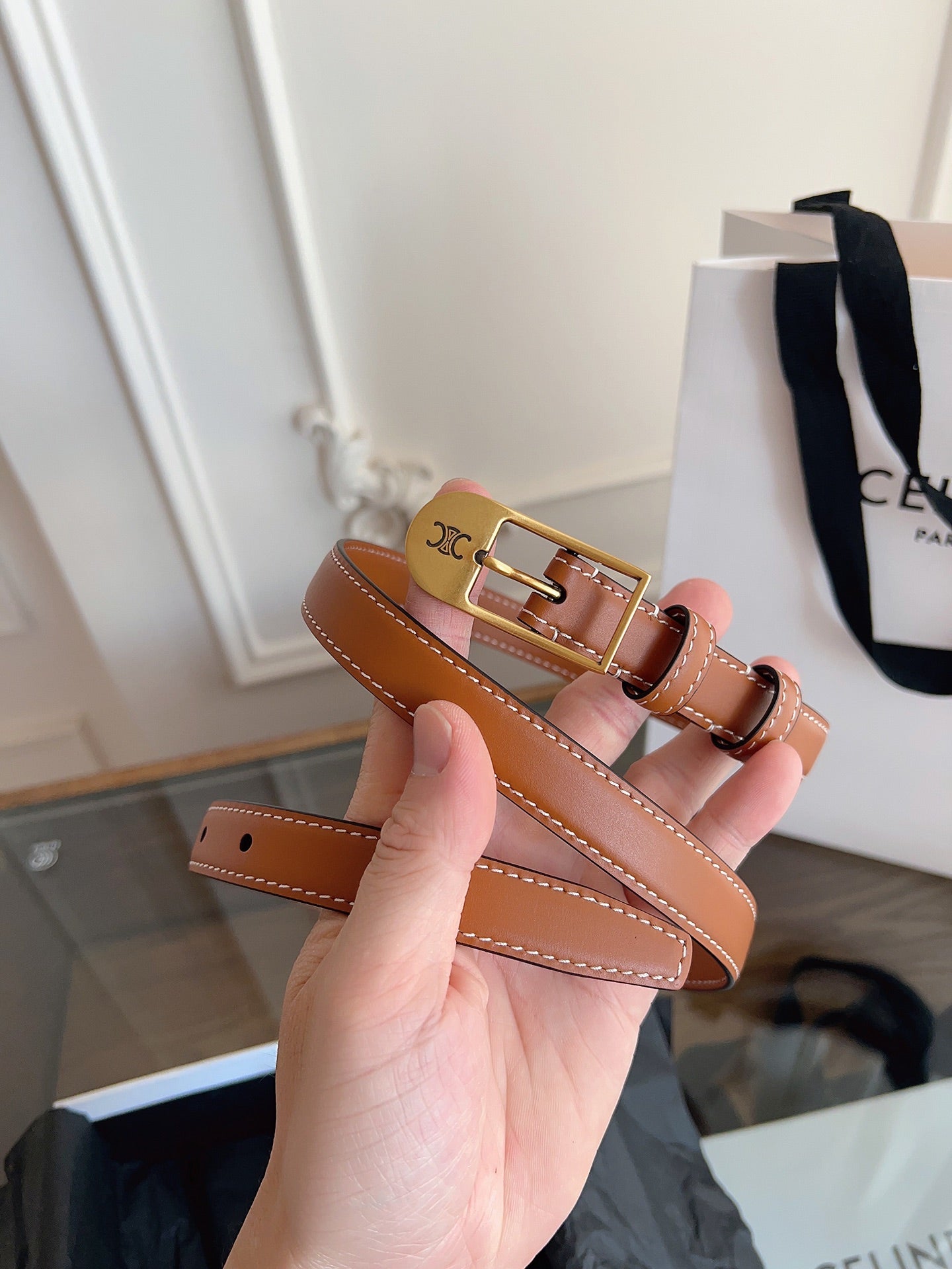 CELINE 26S BELT 18 MM IN BROWN CALFSKIN 658528
