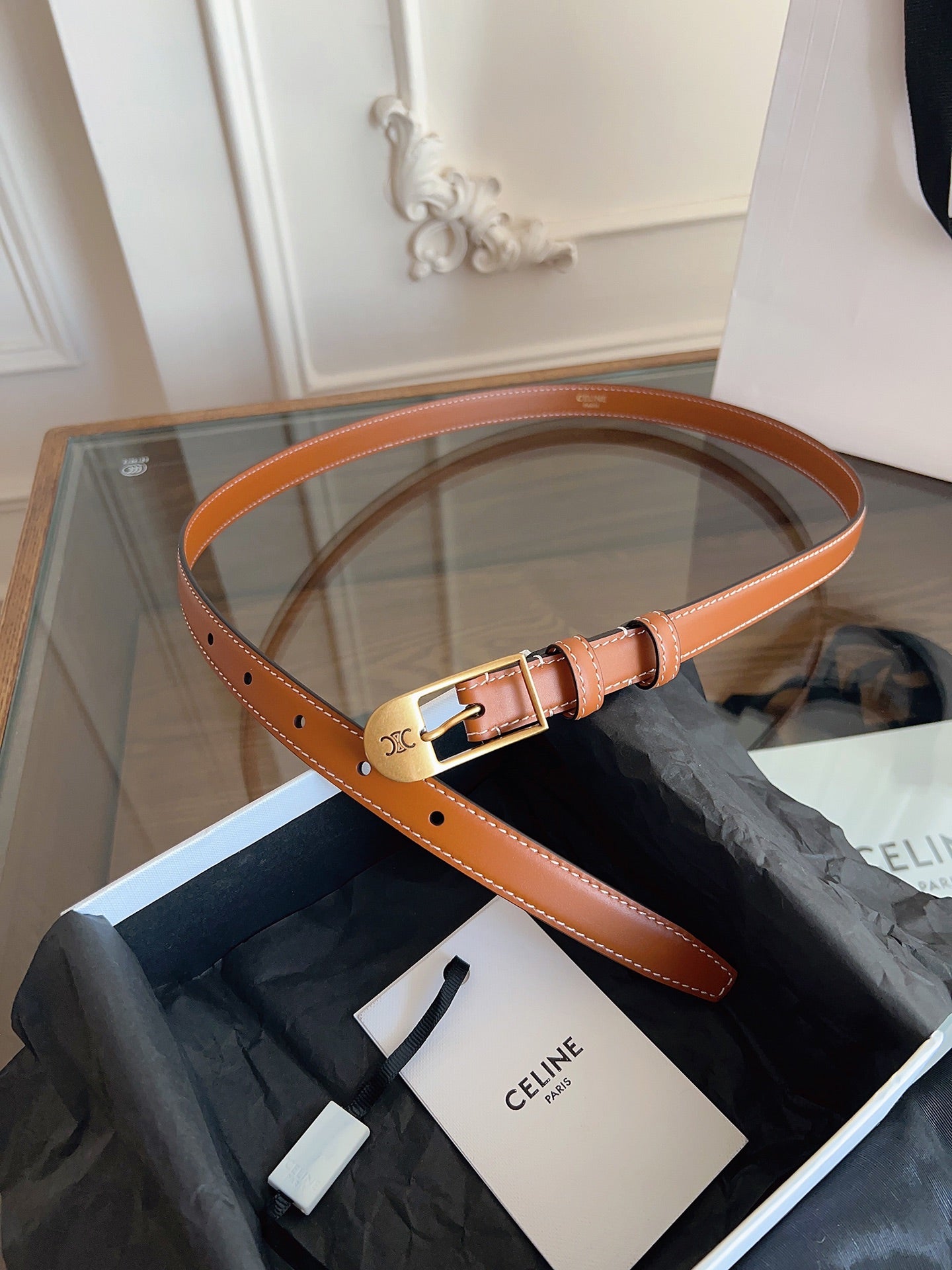 CELINE 26S BELT 18 MM IN BROWN CALFSKIN 658528