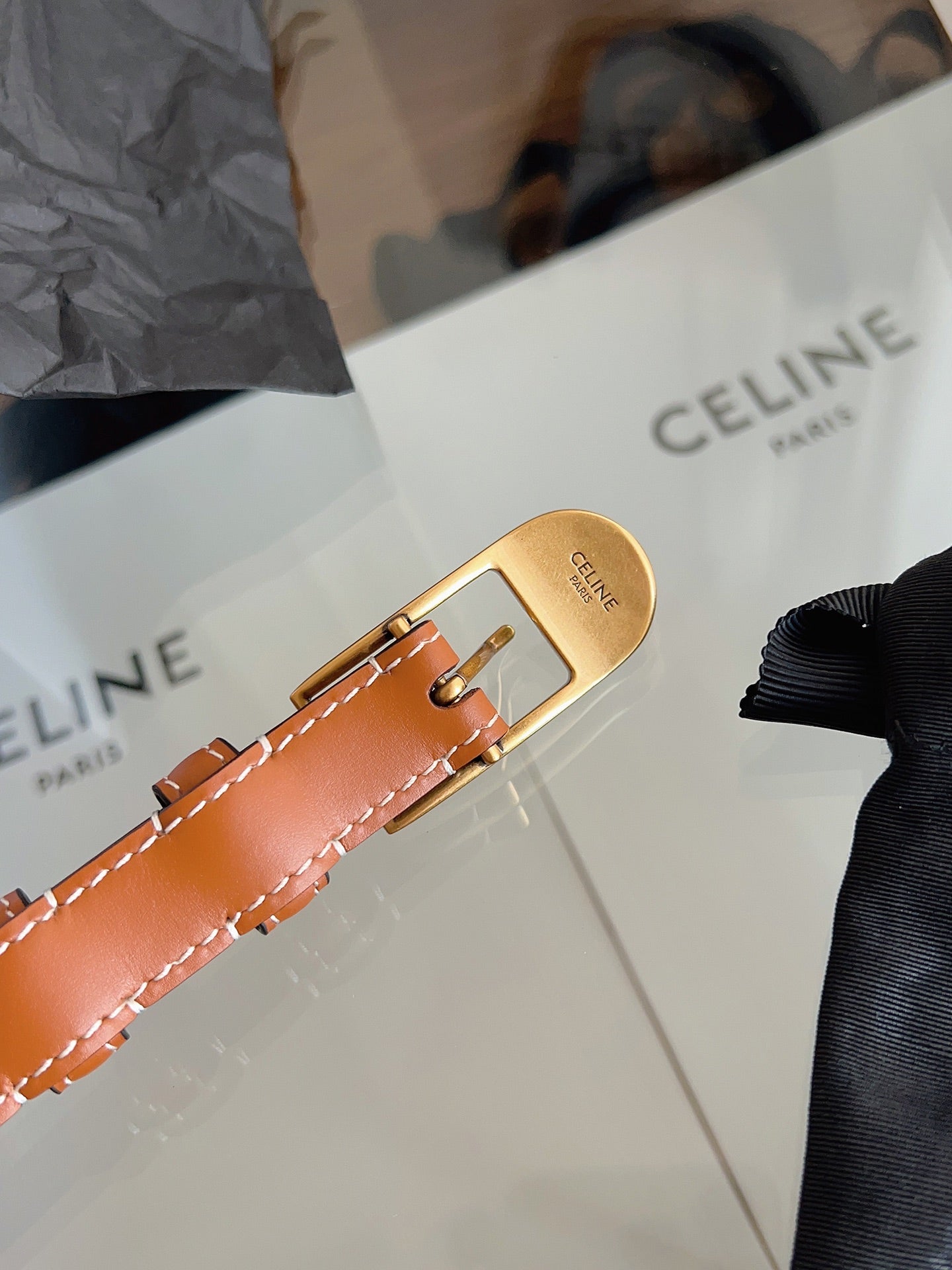 CELINE 26S BELT 18 MM IN BROWN CALFSKIN 658528