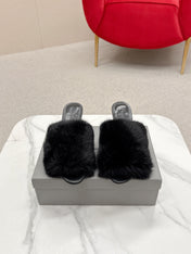 BALENCIAGA 25S HIGH HEEL SANDALS 65 MM IN BLACK LAMBSKIN AND FUR