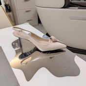PRADA 26S POINTED TOE SLINGBACK PUMPS 50MM IN NUDE PINK SMOOTH CALFSKIN WITH CRYSTAL