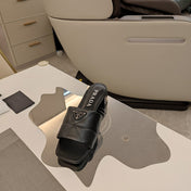 PRADA 26S LOW HEEL OPEN TOE MULES 45MM IN BLACK QUILTED CALFSKIN WITH LOGO