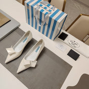 PRADA 26S POINTED TOE PUMPS 45MM IN IVORY WHITE CALFSKIN