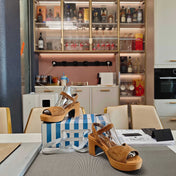 PRADA 26S HEELED SANDALS 65MM IN CARAMEL BROWN SUEDE
