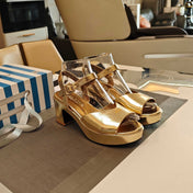 PRADA 26S HEELED SANDALS 65MM IN GOLD CALFSKIN