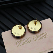 MIUMIU 26S ROUND LOGO STUD EARRINGS IN TORTOISE RESIN AND GOLD TONE METAL 633793