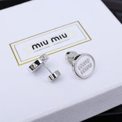 MIUMIU 26S ROUND LOGO STUD EARRINGS IN WHITE ENAMEL AND SILVER TONE METAL 625609
