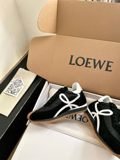 LOEWE 26S FLOW RUNNER SNEAKER IN BLACK SUEDE AND WHITE SHEEPSKIN