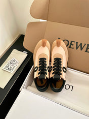 LOEWE 26S FLOW RUNNER SNEAKER IN LIGHT BROWN SUEDE AND BLACK SHEEPSKIN