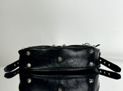 LE CAGOLE LARGE SHOULDER BAG 33 WITH RHINESTONES IN BLACK ARENA LAMBSKIN SILVER HARDWARE