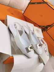 HM 26S INNOCENTE SLINGBACK IN WHITE CALFSKIN SILVER HARDWARE