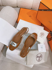 HM 26S INNOCENTE SLINGBACK IN CARAMEL BROWN CALFSKIN SILVER HARDWARE