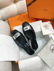 HM 26S INNOCENTE SLINGBACK IN BLACK CALFSKIN SILVER HARDWARE