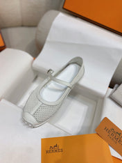 HM 26S KICHU BALLET FLAT IN WHITE CROCHET KNIT AND CALFSKIN