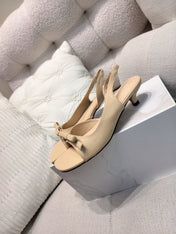 DIOR 26S BOW HEELED SLINGBACK SANDAL 45MM IN DARK BEIGE CALFSKIN