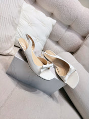 DIOR 26S BOW HEELED SLINGBACK SANDAL 45MM IN IVORY WHITE CALFSKIN