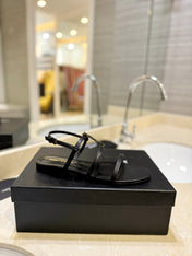 SL LOGO FLAT SANDALS BLACK CALFSKIN