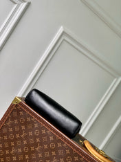 POCHETTE VIBE HANDBAG 25 IN BLACK LAMBSKIN BROWN COWHIDE AND COATED CANVAS TRIM