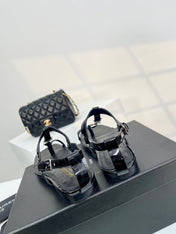 SL Cassandra Flat Sandals Black Patent Leather