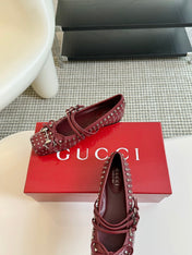 GG RIVETS BALLET FLAT GARNET HORIZONTAL STRAPS LAMBSKIN