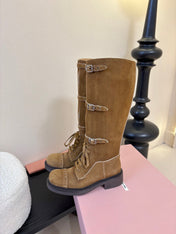 MIUMIU 25S ARMY BOOTS IN BROWN SUEDE