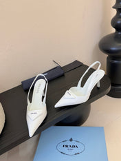 PRADA 26S POINTED TOE SLINGBACK HEELS 60MM IN WHITE CALFSKIN WITH LOGO