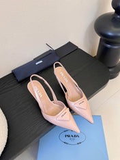 PRADA 26S POINTED TOE SLINGBACK HEELS 60MM IN LIGHT PINK CALFSKIN WITH LOGO