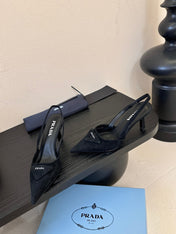 PRADA 26S POINTED TOE SLINGBACK HEELS 60MM IN BLACK SUDE WITH LOGO