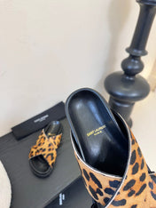 YSL 26S CROSS-STRAP SANDALS IN LEOPARD PRINT CALFSKIN HAIR STYLE 1