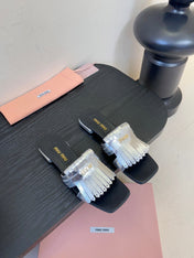 MIUMIU 26S FLAT SLIPPERS IN SILVER CALFSKIN