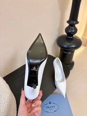 PRADA 26S POINTED-TOE HIGH HEELS IN WHITE LAMBSKIN