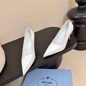 PRADA 26S POINTED-TOE HIGH HEELS IN WHITE LAMBSKIN