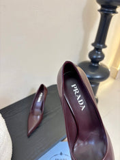 PRADA 26S POINTED-TOE HIGH HEELS IN BURGUNDY RED LAMBSKIN