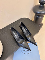 PRADA 26S POINTED-TOE HIGH HEELS IN BLACK LAMBSKIN
