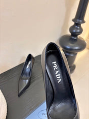 PRADA 26S POINTED-TOE HIGH HEELS IN BLACK LAMBSKIN