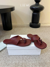 LOEWE 26S TOGGLE FLAT SANDAL IN DARK BROWN CALFSKIN