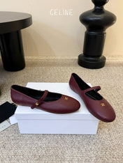 CELINE 26S BALLERINA FLATS IN DARK RED LAMBSKIN