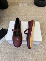 CELINE 26S BALLERINA FLATS IN DARK RED LAMBSKIN