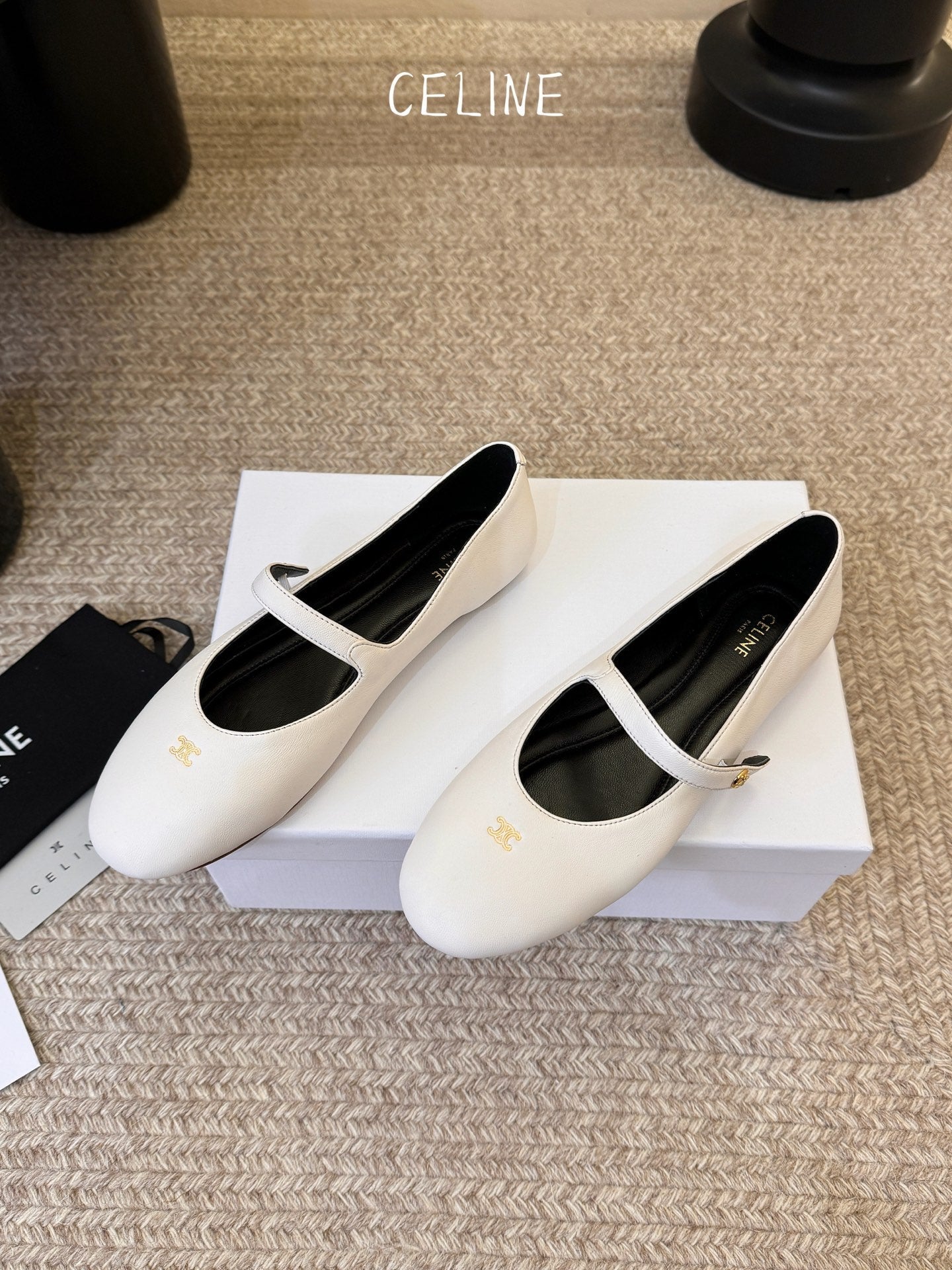 CELINE 26S BALLERINA FLATS IN WHITE LAMBSKIN
