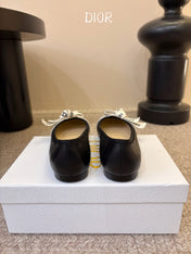DIOR 26S BALLET FLATS IN BLACK CALFSKIN WITH J'ADIOR RIBBON