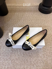DIOR 26S BALLET FLATS IN BLACK CALFSKIN WITH J'ADIOR RIBBON