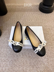 DIOR 26S BALLET FLATS IN BLACK CALFSKIN WITH J'ADIOR RIBBON